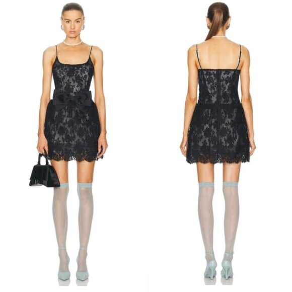 NWT Shushu/Tong Black Bow Tie Wool & Silk Sheer Lace Mini Dress -  divino.acegroup.co.in